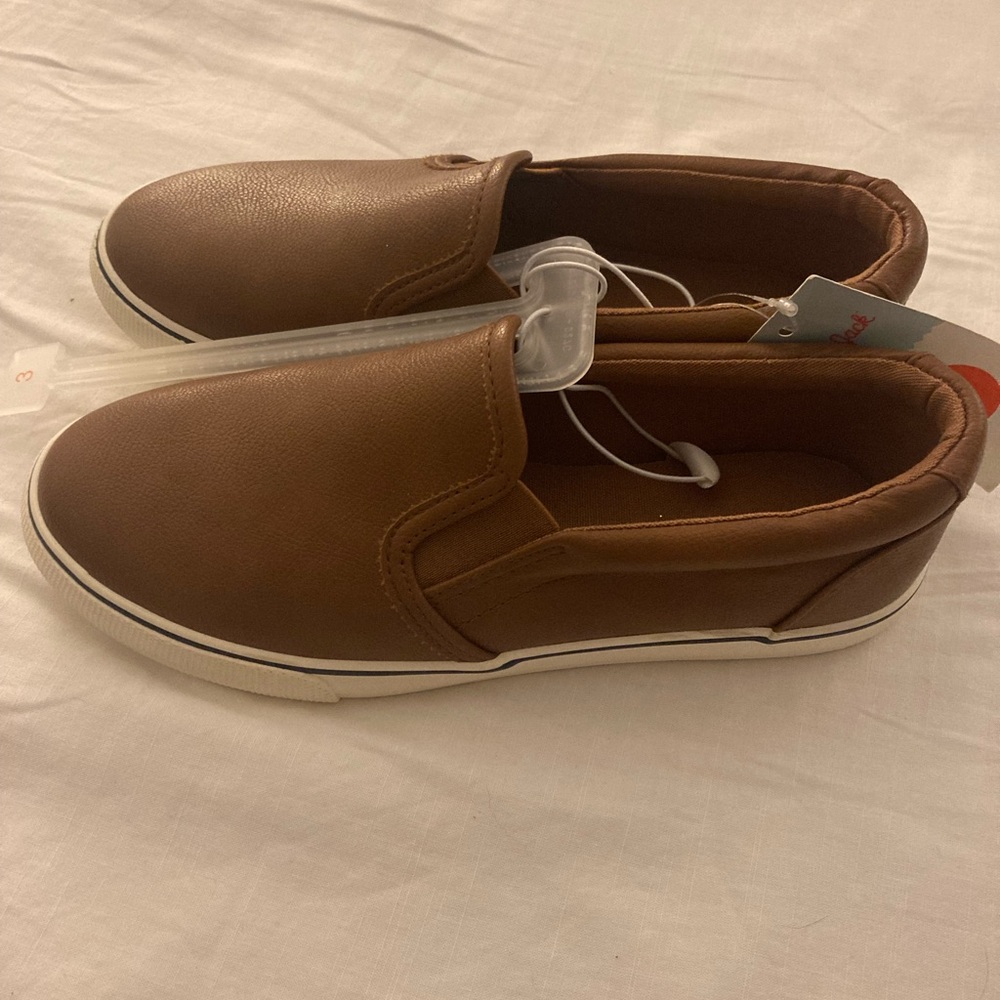 Cat & Jack Boys Brown Slip-On Leather Shoes - Sz 3 - NWT